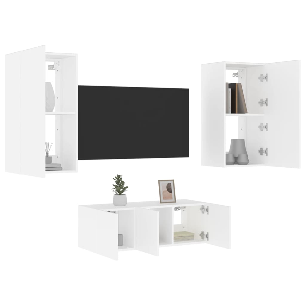 4 Piece Tv Wall Units With Led Engineered Wood