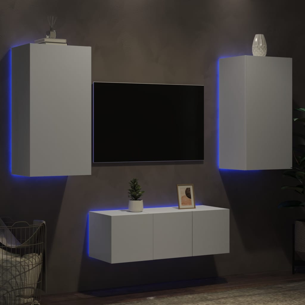 4 Piece Tv Wall Units With Led Engineered Wood