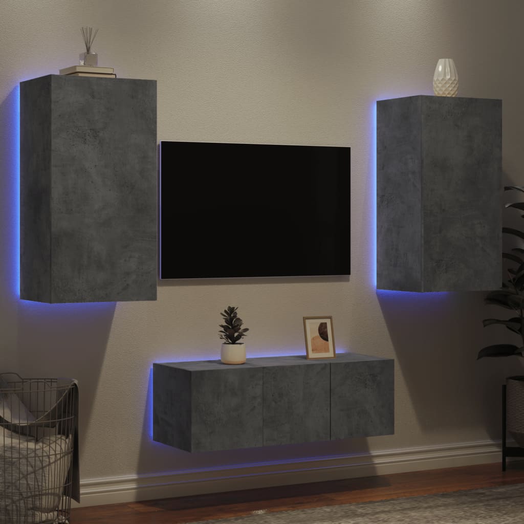 4 Piece Tv Wall Units With Led Engineered Wood