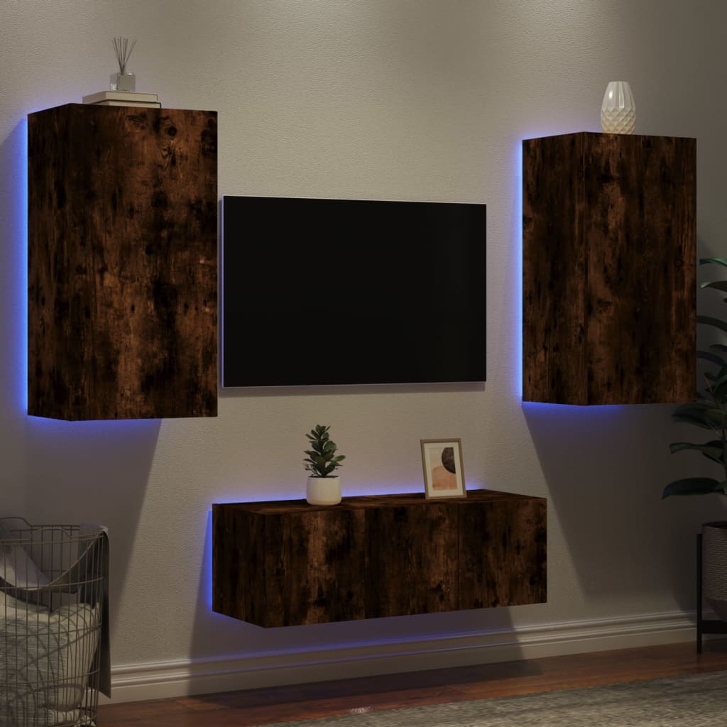 4 Piece Tv Wall Units With Led Engineered Wood
