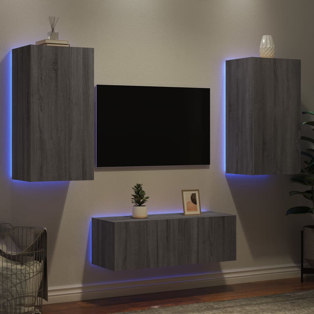 4 Piece Tv Wall Units With Led Engineered Wood
