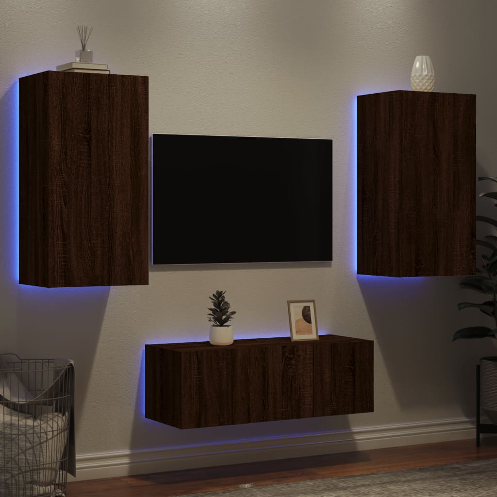 4 Piece Tv Wall Units With Led Engineered Wood