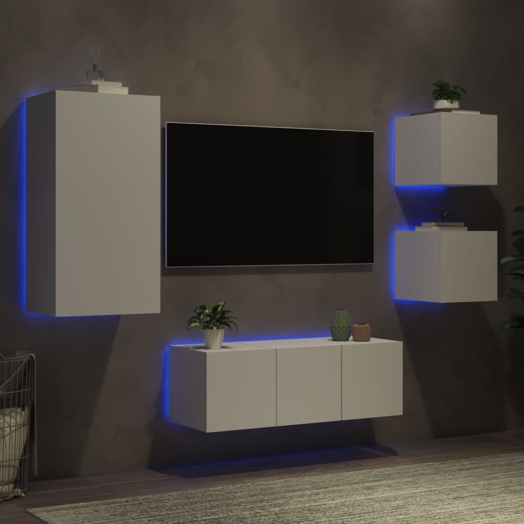 5 Piece Tv Wall Units With Led Engineered Wood