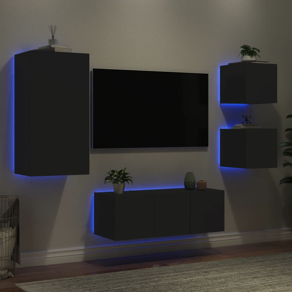 5 Piece Tv Wall Units With Led Engineered Wood