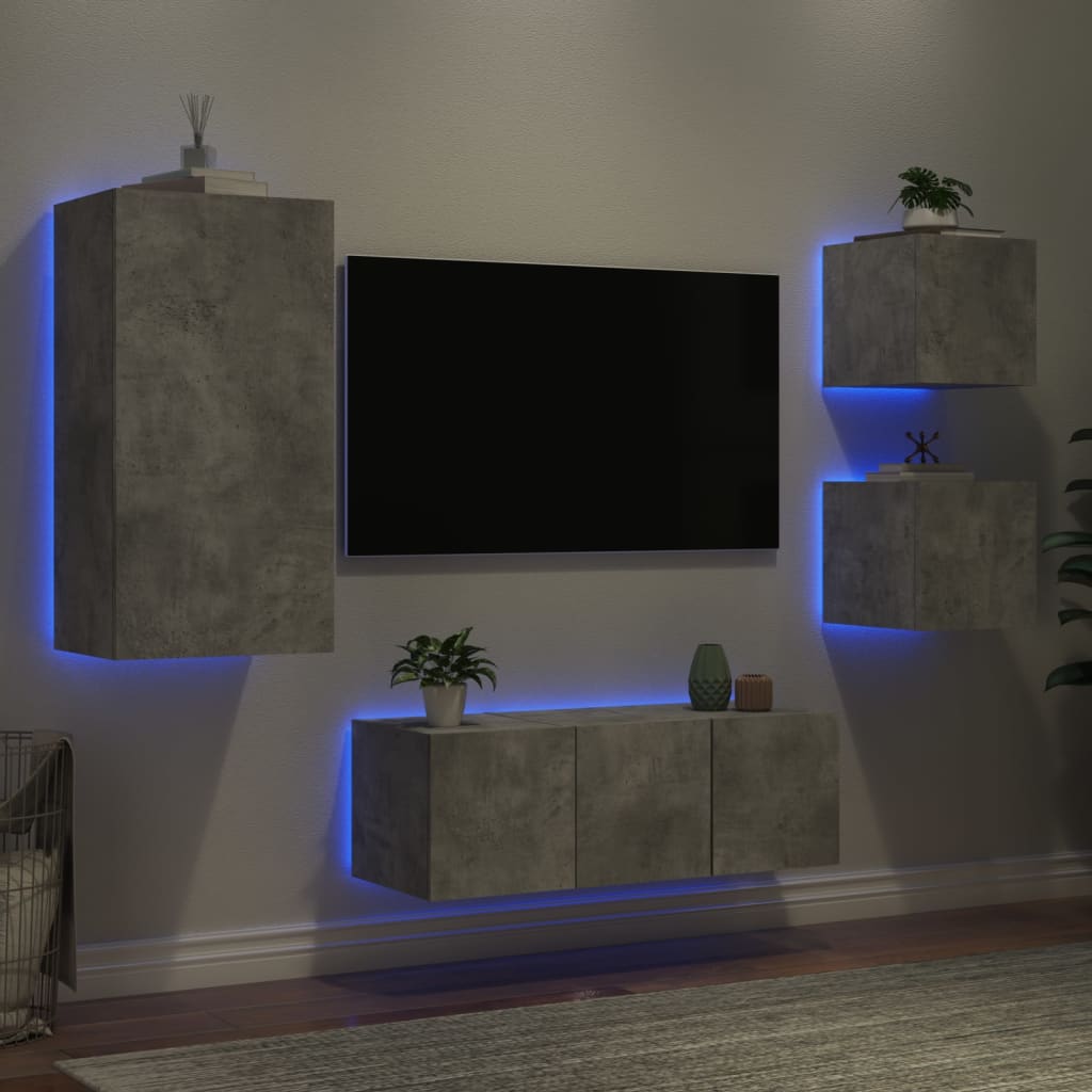 5 Piece Tv Wall Units With Led Engineered Wood