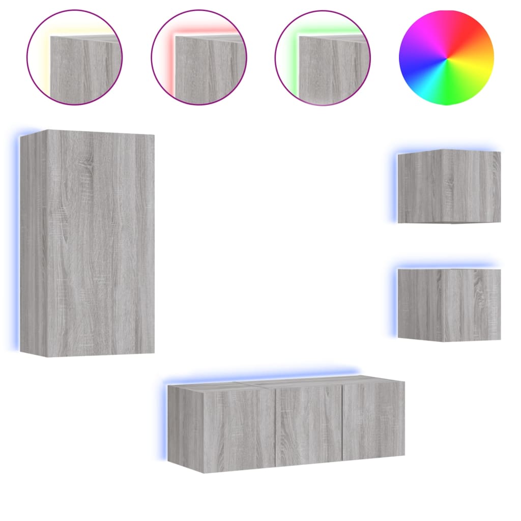 5 Piece Tv Wall Units With Led Engineered Wood