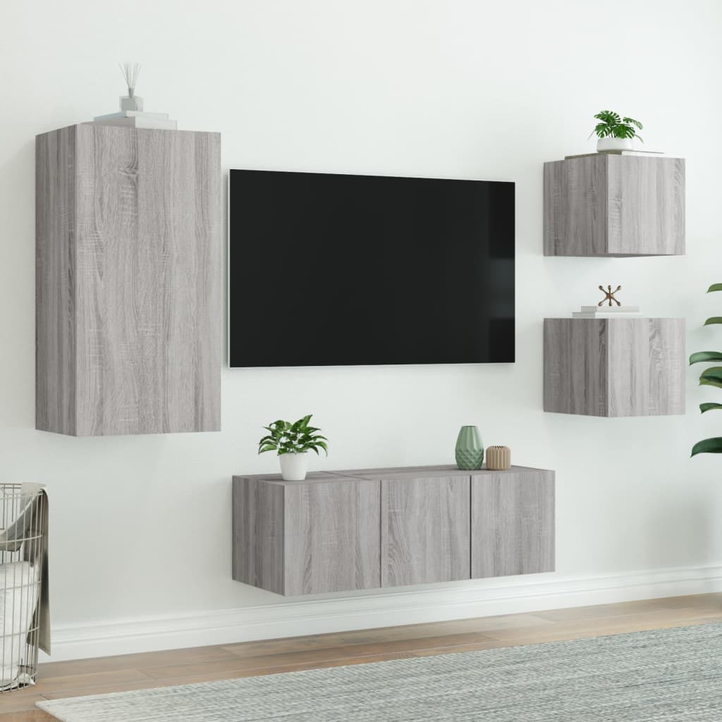 5 Piece Tv Wall Units With Led Engineered Wood