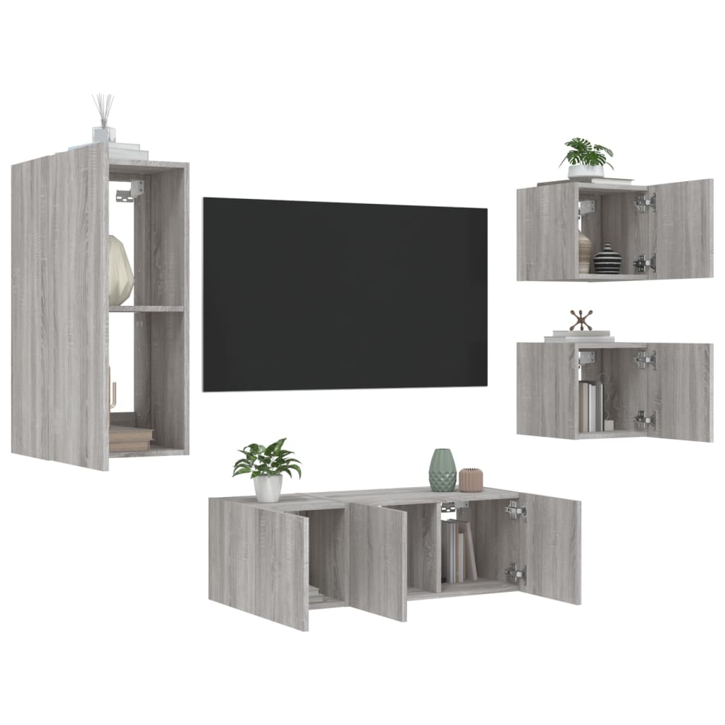 5 Piece Tv Wall Units With Led Engineered Wood