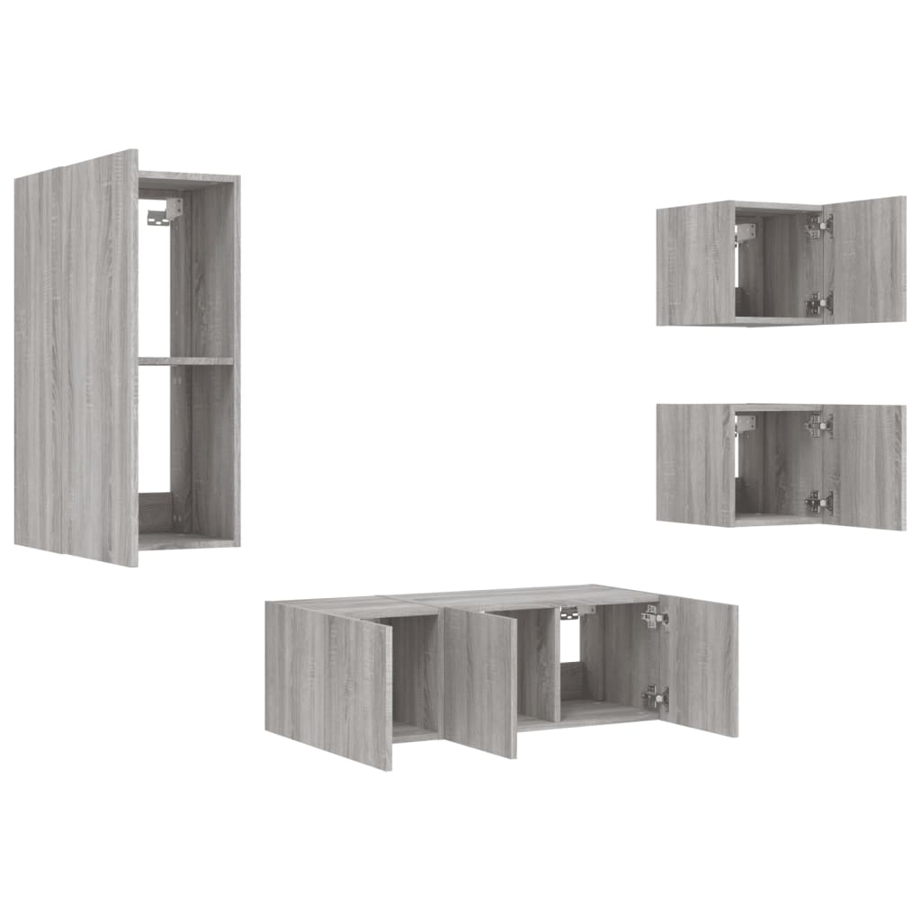 5 Piece Tv Wall Units With Led Engineered Wood