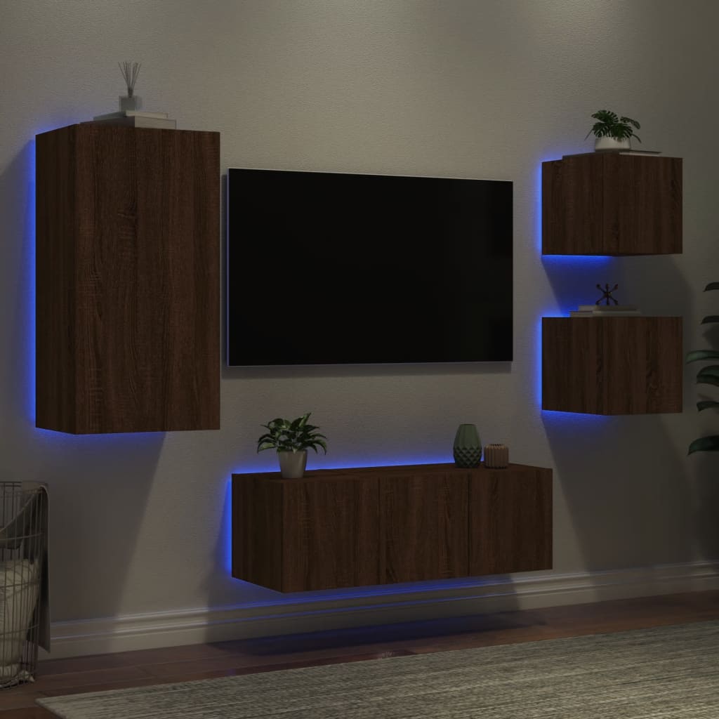5 Piece Tv Wall Units With Led Engineered Wood