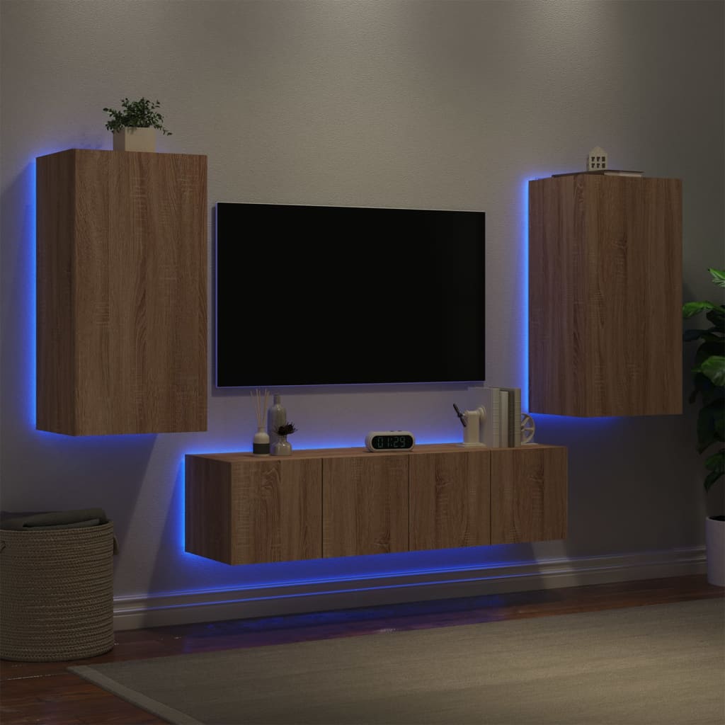 4 Piece Tv Wall Units With Led Engineered Wood