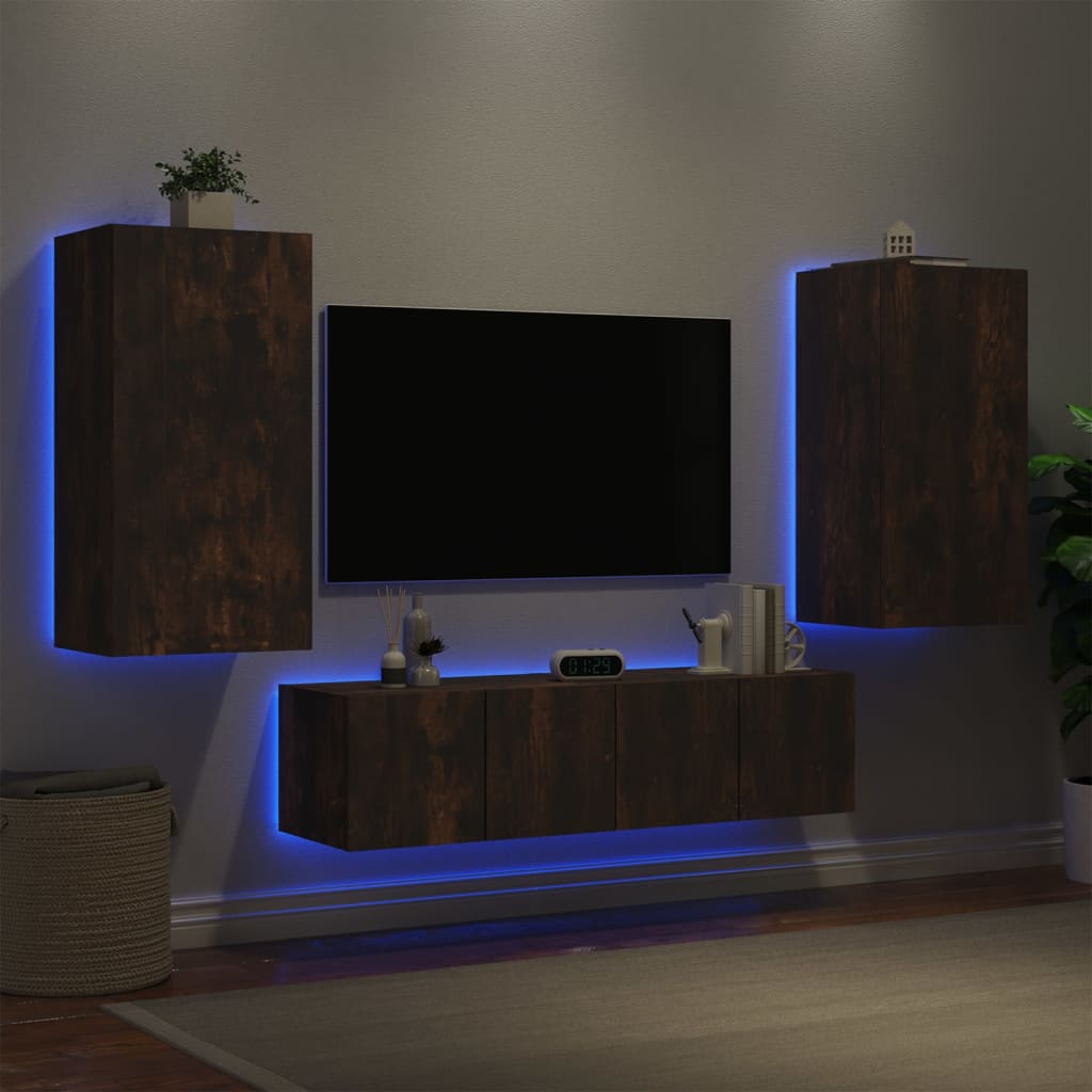 4 Piece Tv Wall Units With Led Engineered Wood