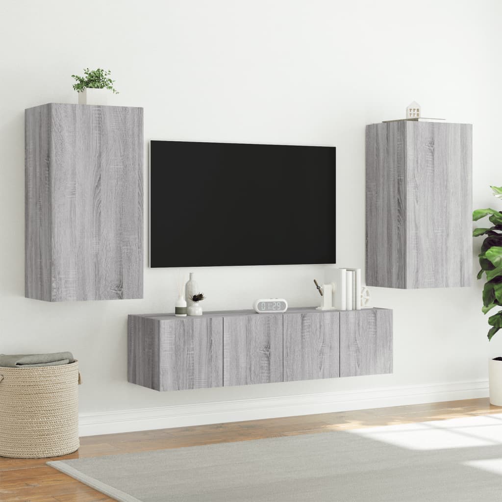 4 Piece Tv Wall Units With Led Engineered Wood