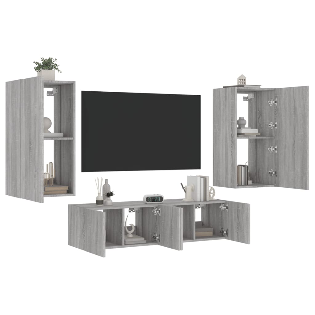4 Piece Tv Wall Units With Led Engineered Wood