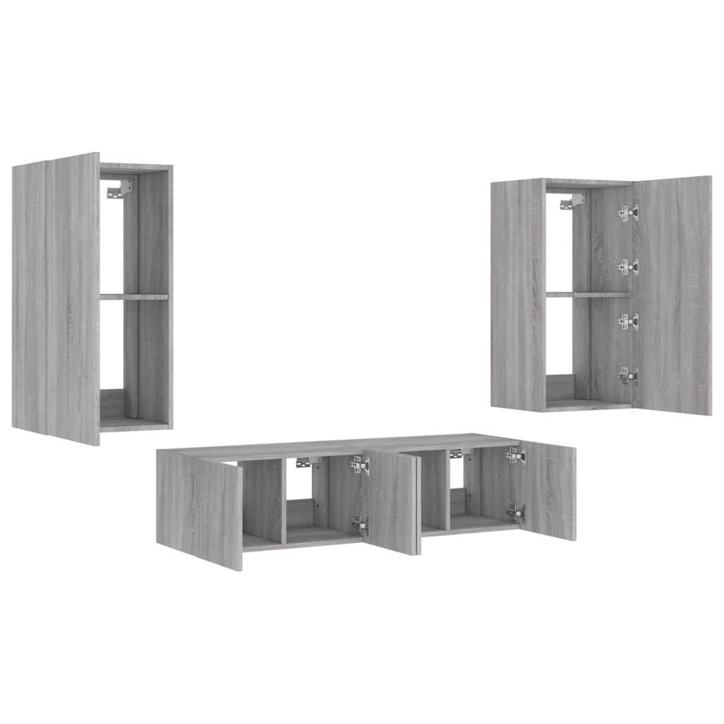 4 Piece Tv Wall Units With Led Engineered Wood