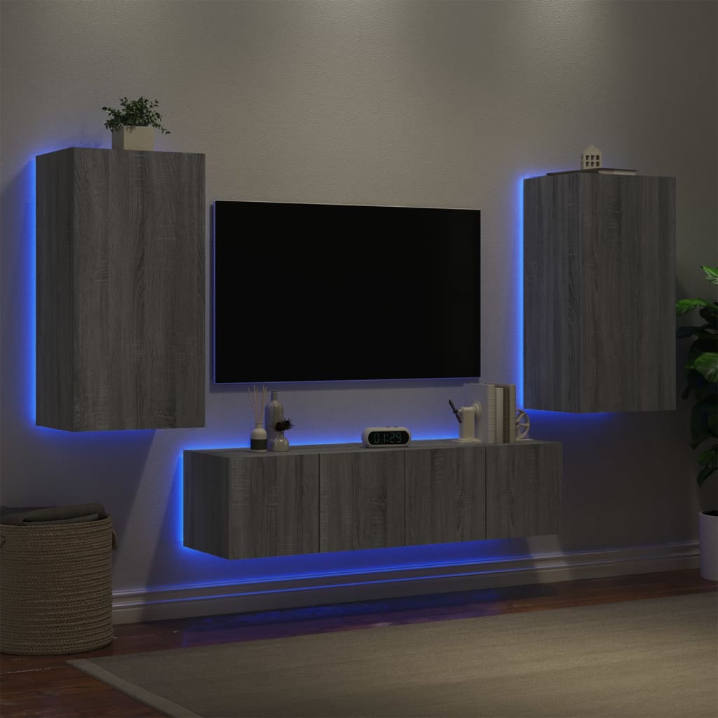 4 Piece Tv Wall Units With Led Engineered Wood