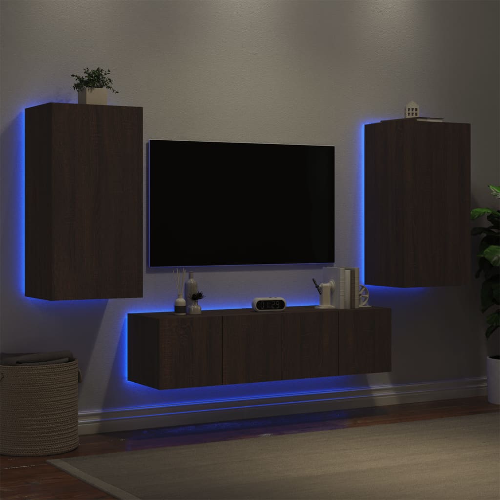 4 Piece Tv Wall Units With Led Engineered Wood
