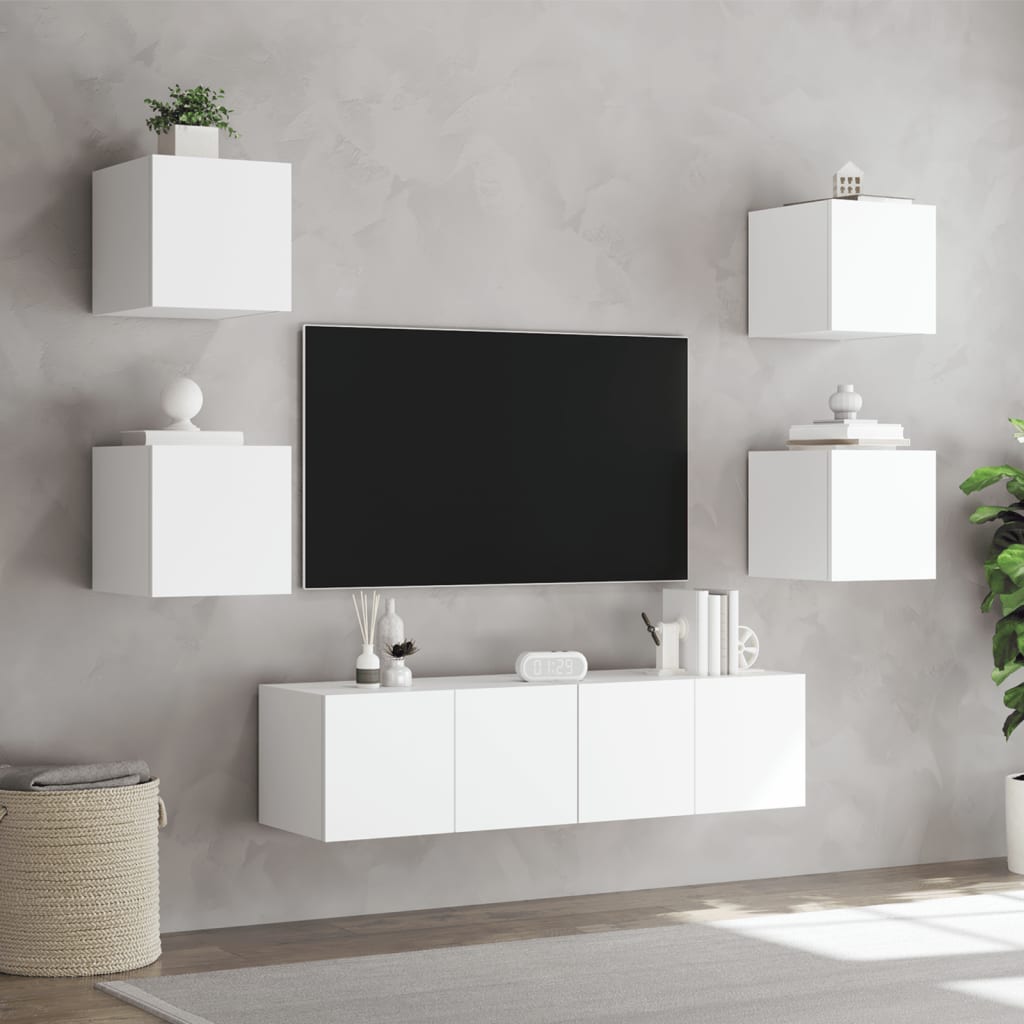 6 Piece Tv Wall Units With Led Engineered Wood