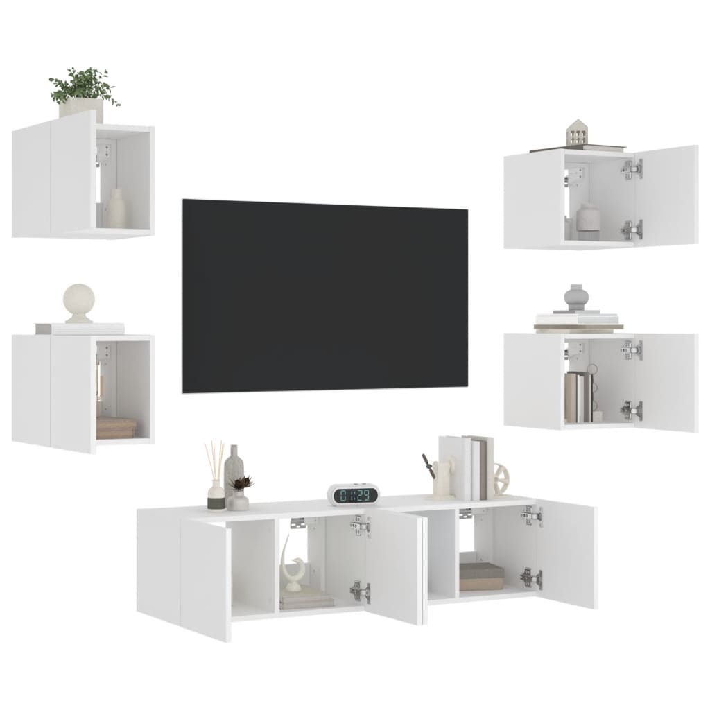 6 Piece Tv Wall Units With Led Engineered Wood