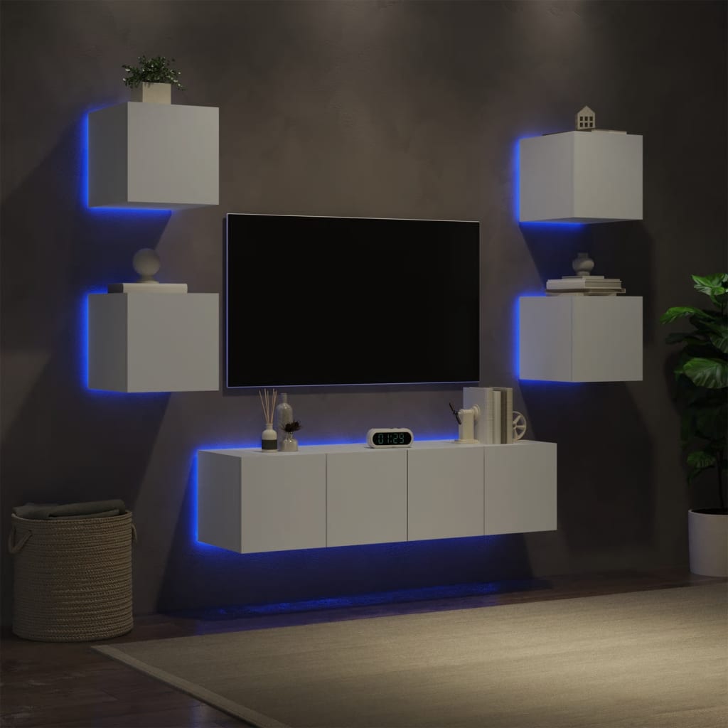 6 Piece Tv Wall Units With Led Engineered Wood