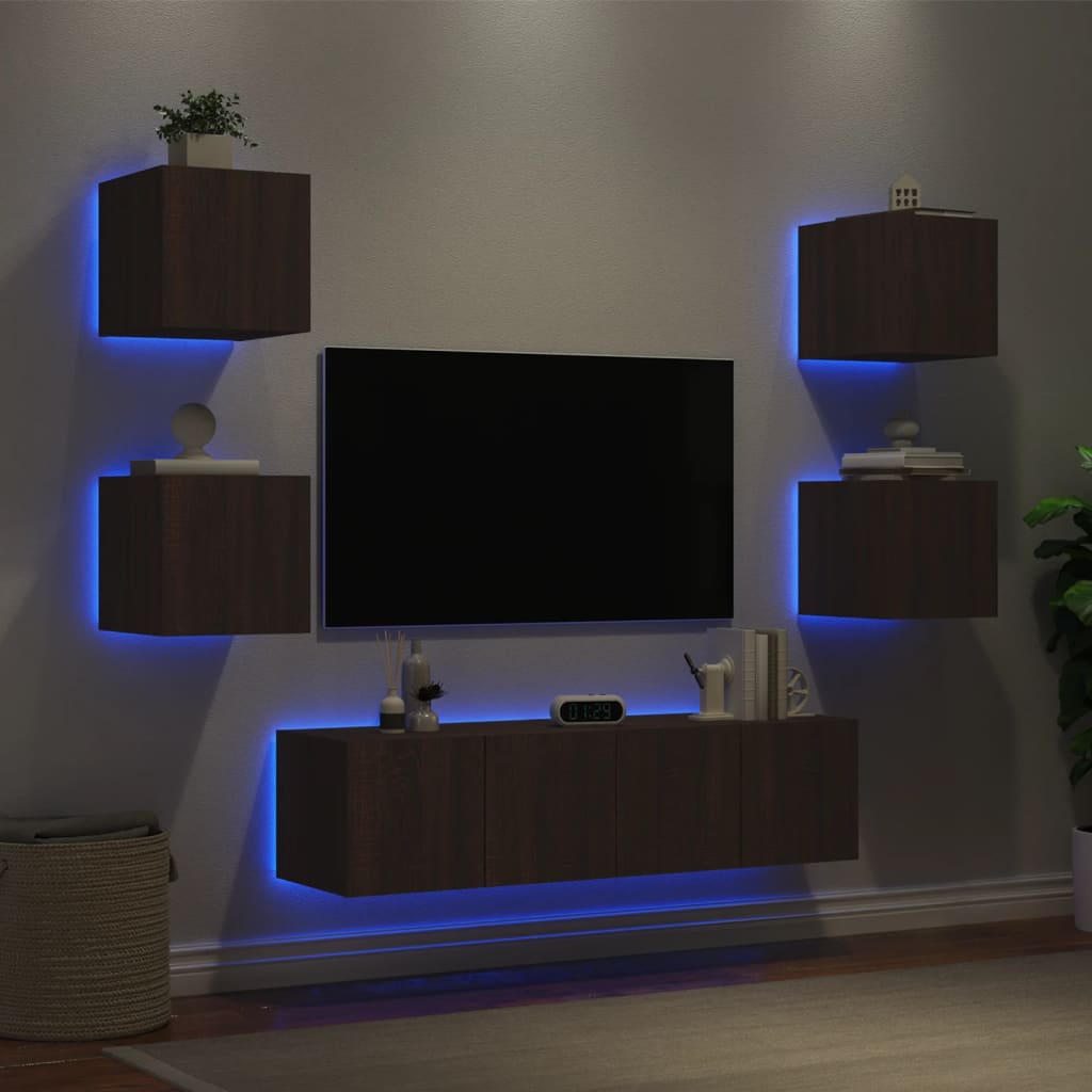 6 Piece Tv Wall Units With Led Engineered Wood