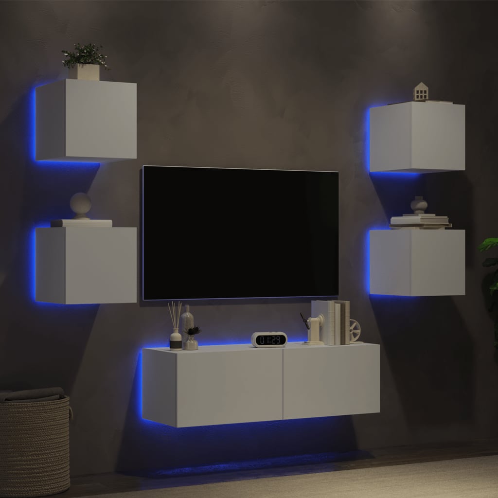 5 Piece Tv Wall Cabinets With Led Lights