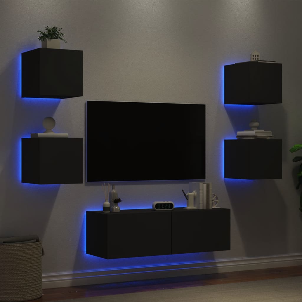 5 Piece Tv Wall Cabinets With Led Lights