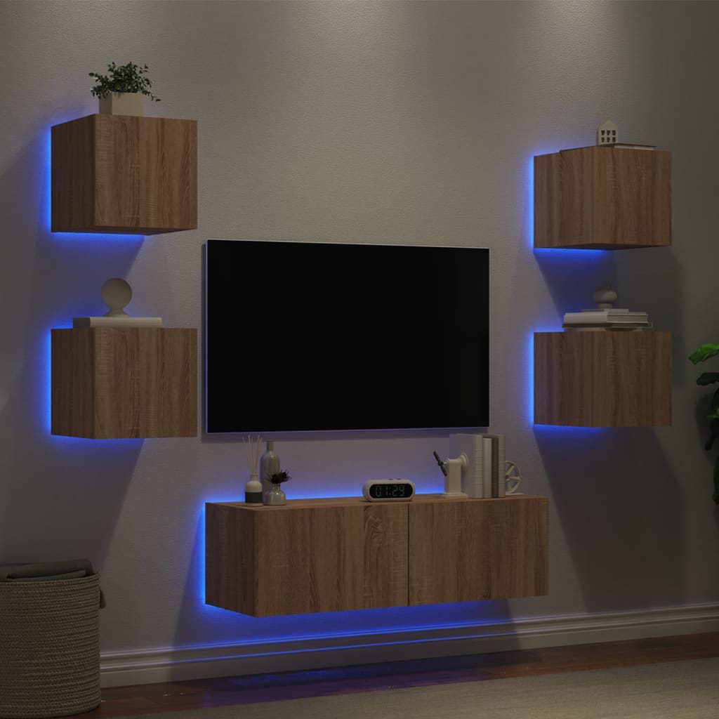 5 Piece Tv Wall Cabinets With Led Lights