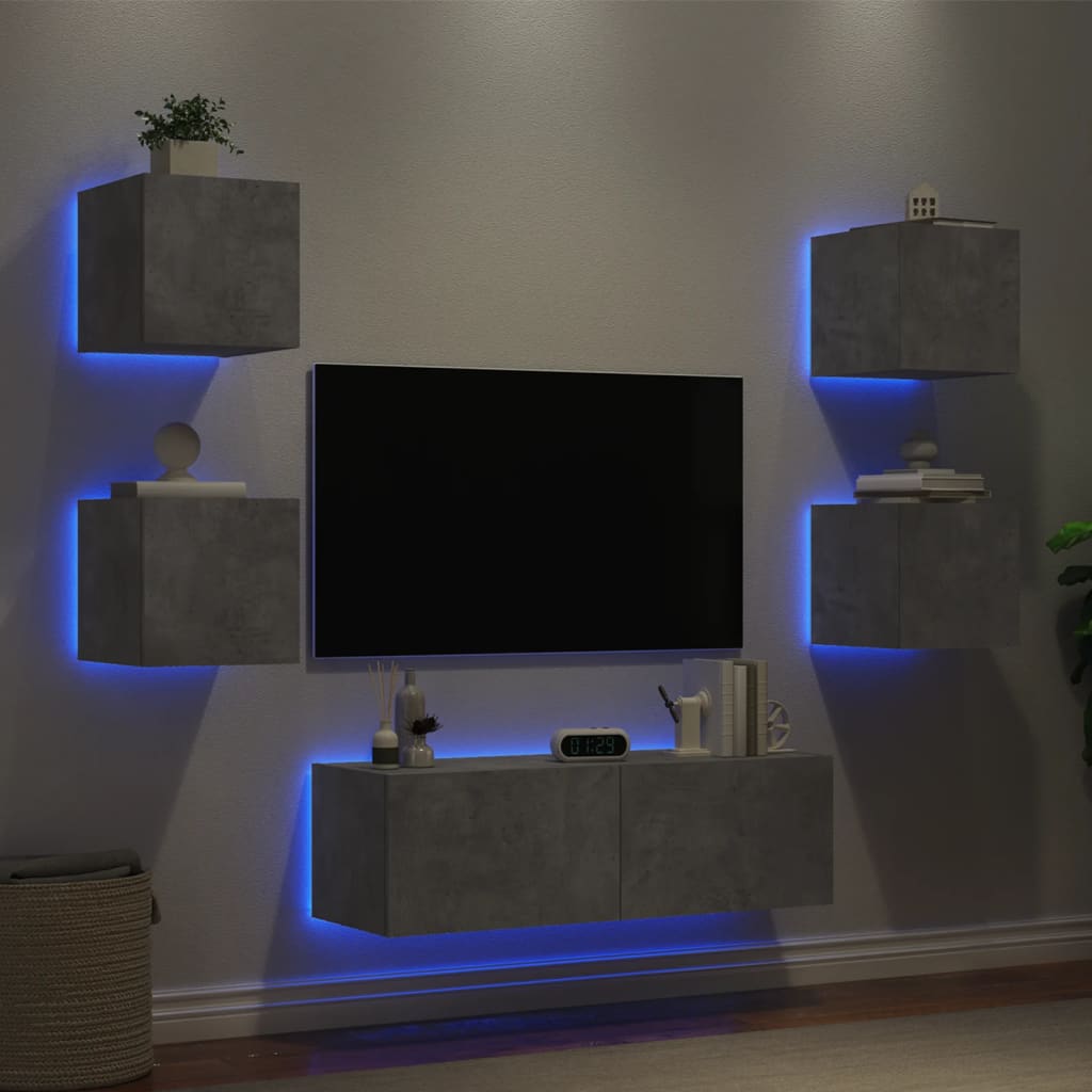 5 Piece Tv Wall Cabinets With Led Lights