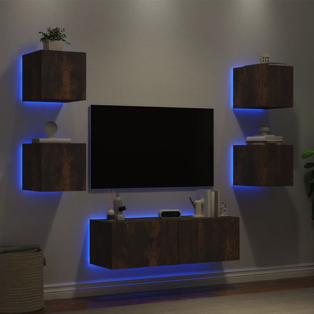 5 Piece Tv Wall Cabinets With Led Lights