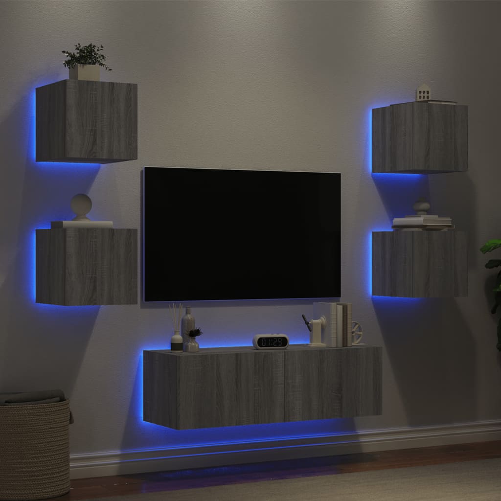5 Piece Tv Wall Cabinets With Led Lights