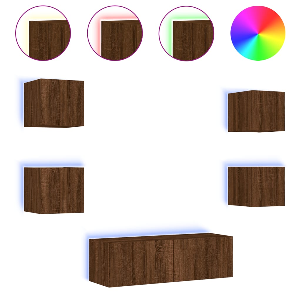 5 Piece Tv Wall Cabinets With Led Lights