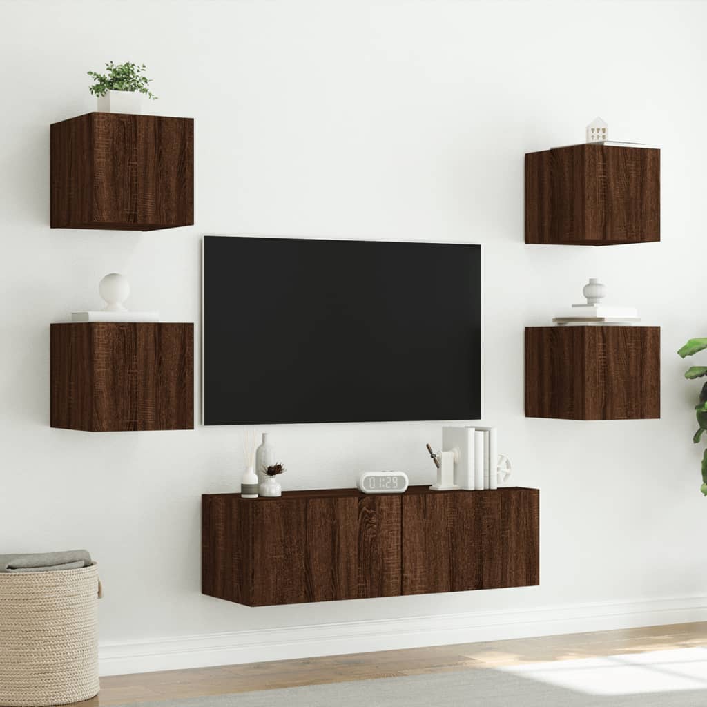 5 Piece Tv Wall Cabinets With Led Lights