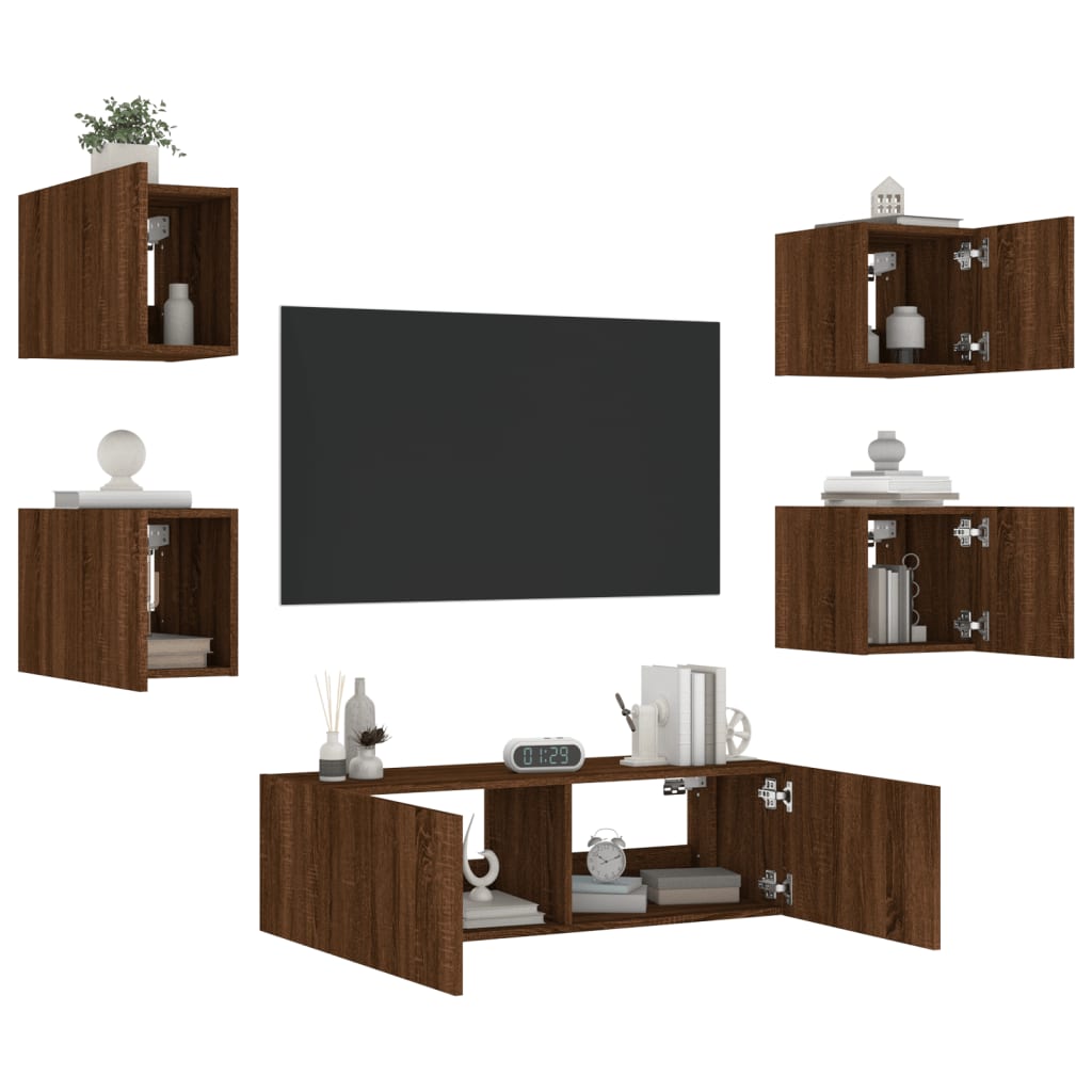 5 Piece Tv Wall Cabinets With Led Lights