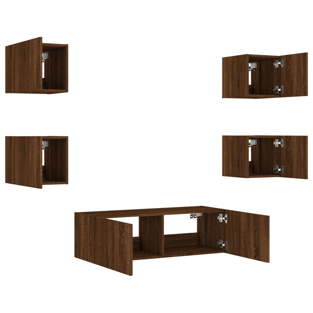 5 Piece Tv Wall Cabinets With Led Lights