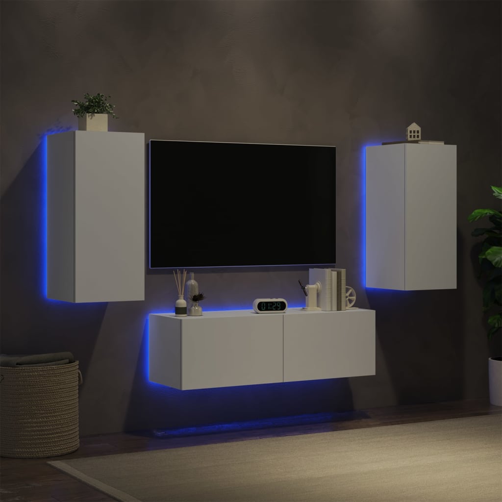 3 Piece Tv Wall Cabinets With Led Lights