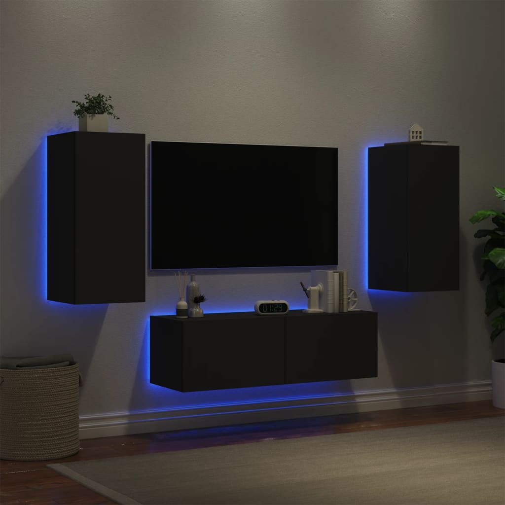 3 Piece Tv Wall Cabinets With Led Lights