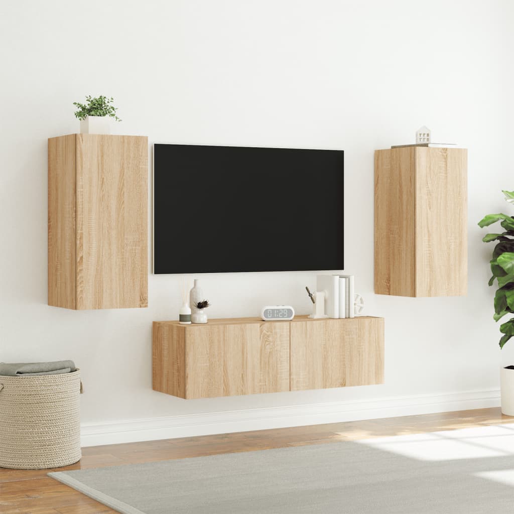 3 Piece Tv Wall Cabinets With Led Lights
