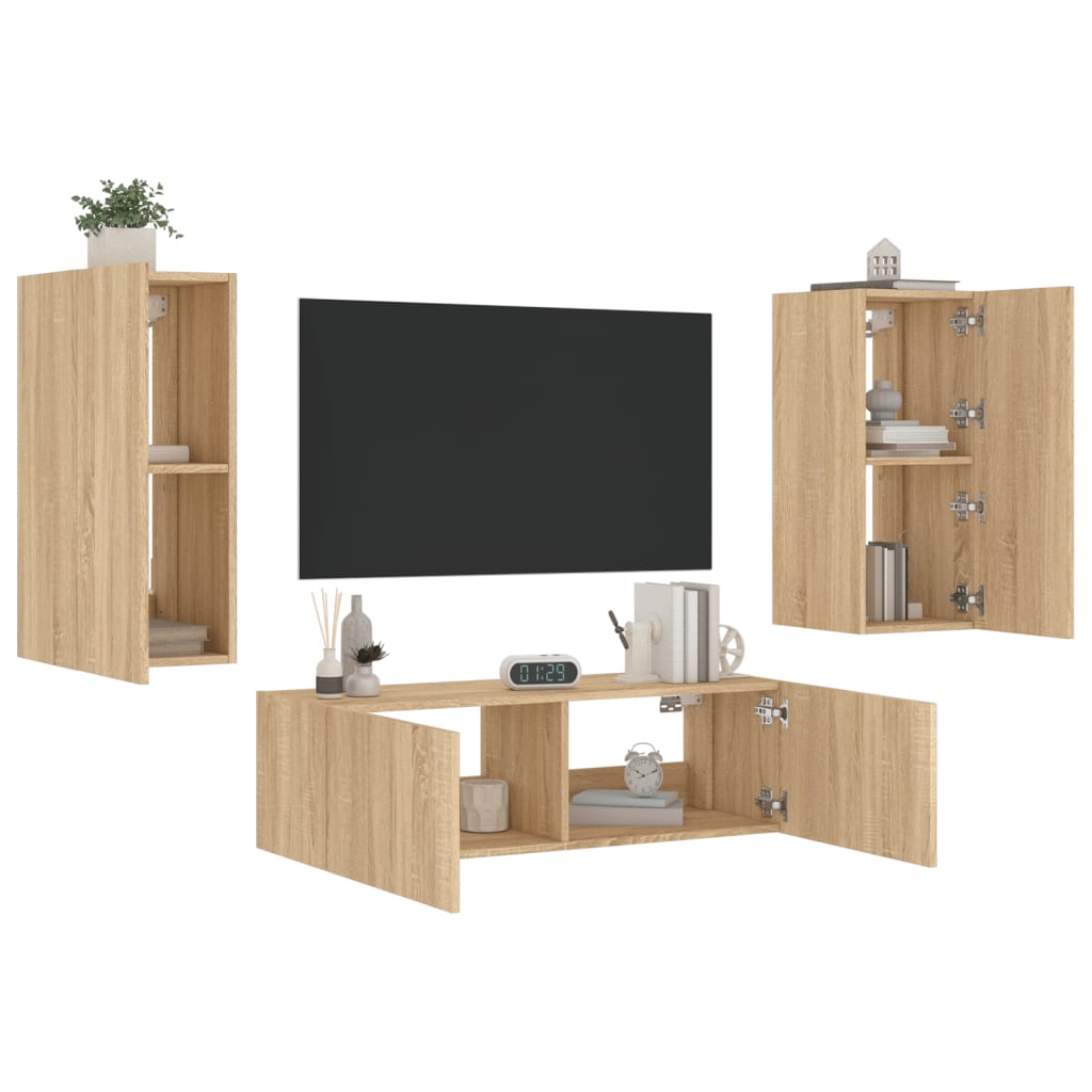3 Piece Tv Wall Cabinets With Led Lights