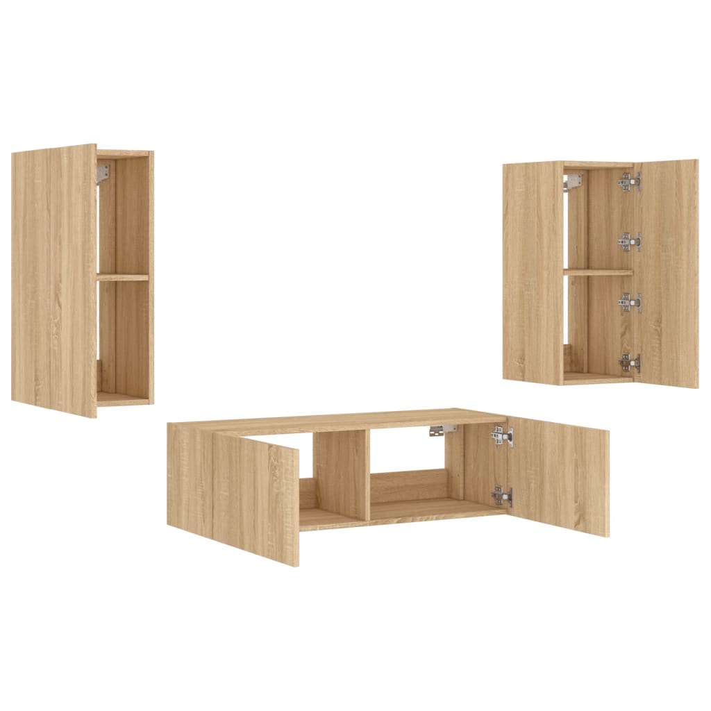 3 Piece Tv Wall Cabinets With Led Lights