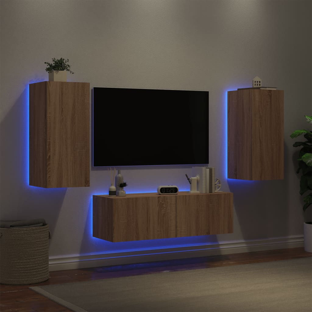 3 Piece Tv Wall Cabinets With Led Lights