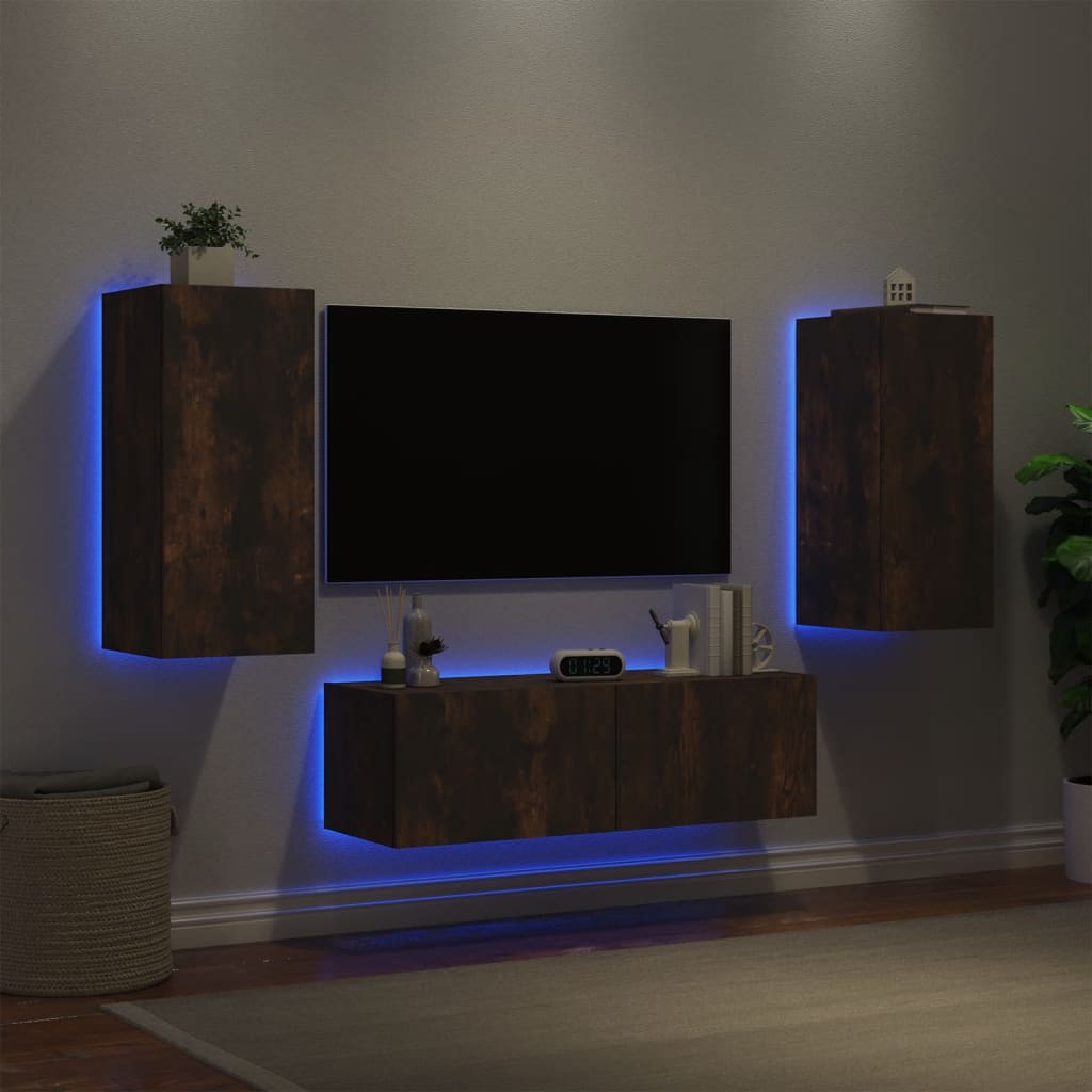 3 Piece Tv Wall Cabinets With Led Lights