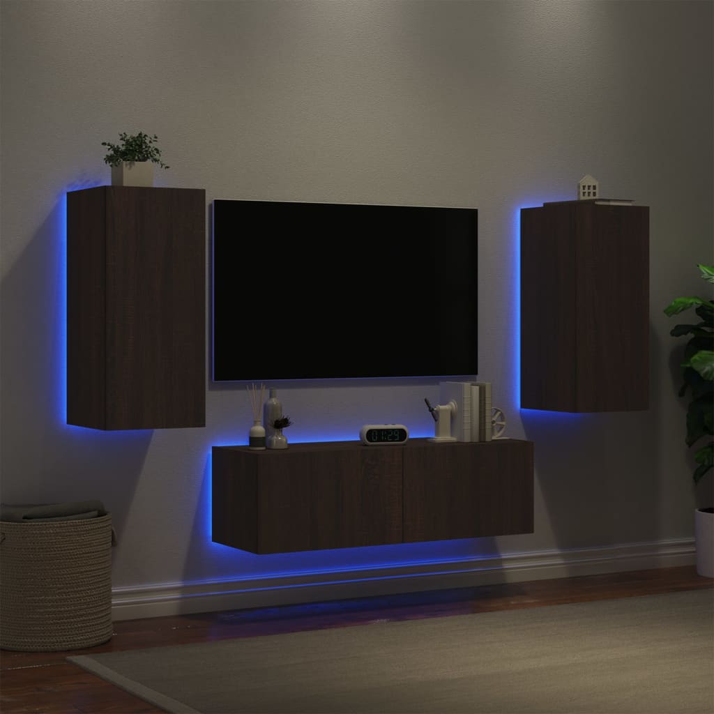 3 Piece Tv Wall Cabinets With Led Lights