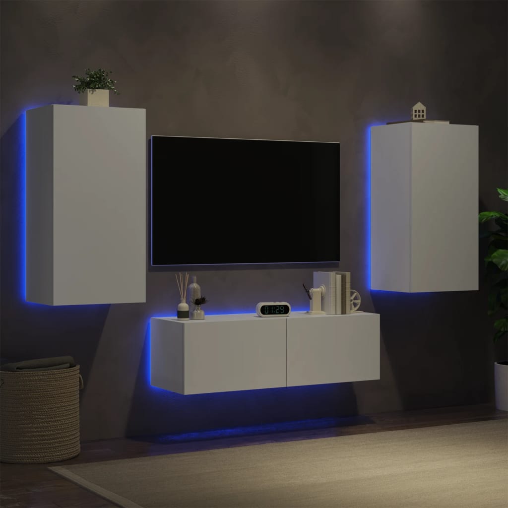 3 Piece Tv Wall Cabinets With Led Lights