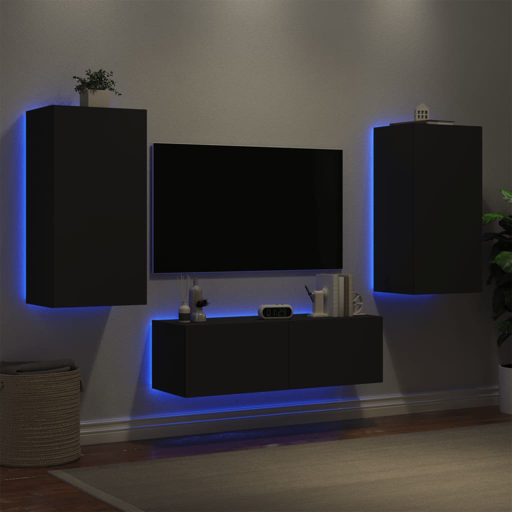 3 Piece Tv Wall Cabinets With Led Lights