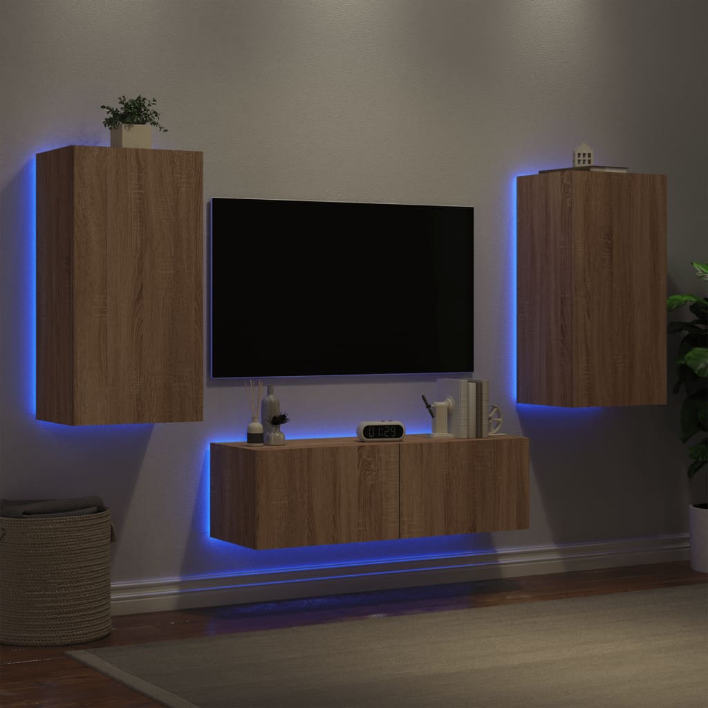 3 Piece Tv Wall Cabinets With Led Lights