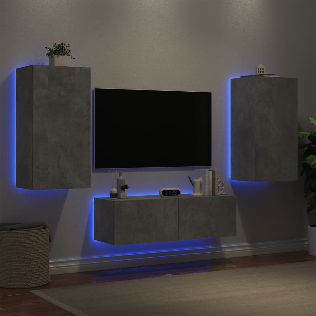 3 Piece Tv Wall Cabinets With Led Lights
