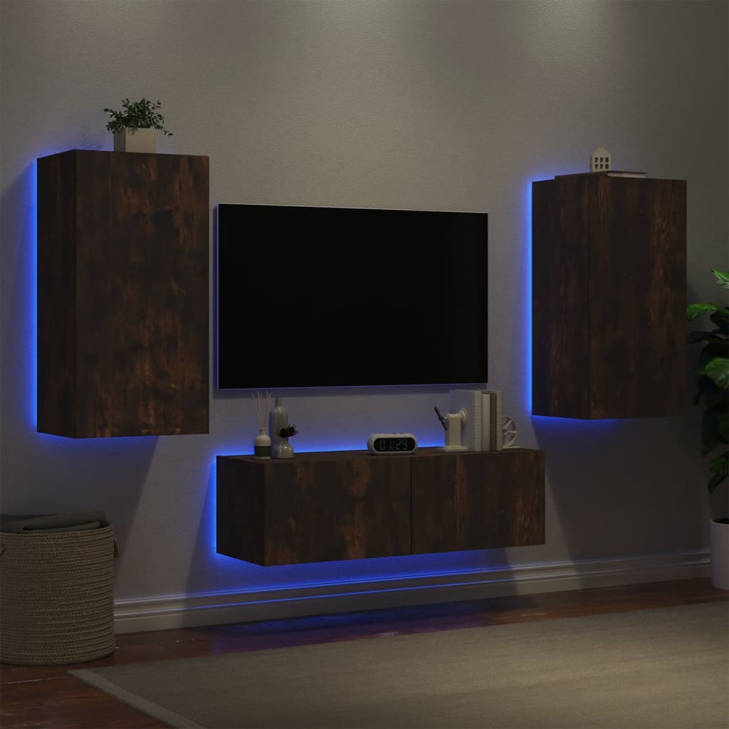 3 Piece Tv Wall Cabinets With Led Lights