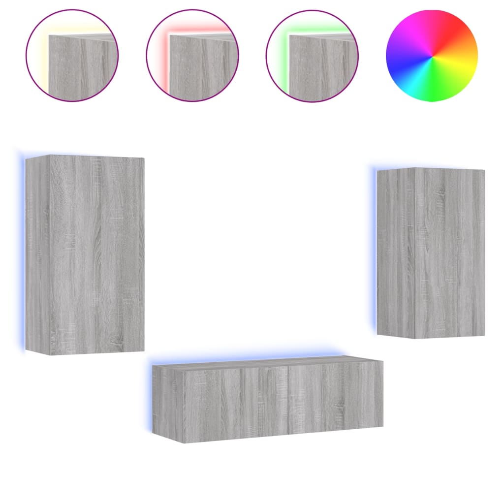 3 Piece Tv Wall Cabinets With Led Lights