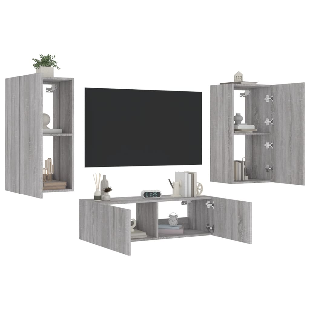 3 Piece Tv Wall Cabinets With Led Lights